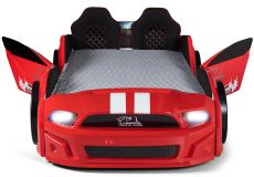 Дитяче ліжко машина Mustang Full Extra Red 190х90 см з підсвічуванням, музикою, шкіряний салон, пультом